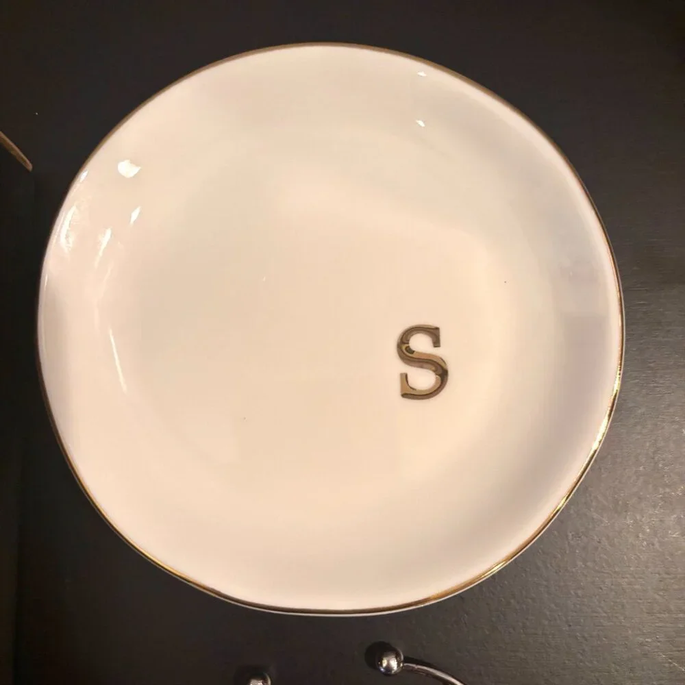 Letter S | Ceramic Jewelry Tray or Trinket Dish AND Letter S Silver Bracelet